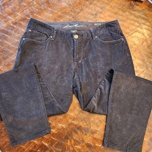 EDDIE BAUER WOMENS BLACK CORDUROY MODERN FIT SLIM-STRAIGHT PANTS SIZE 10